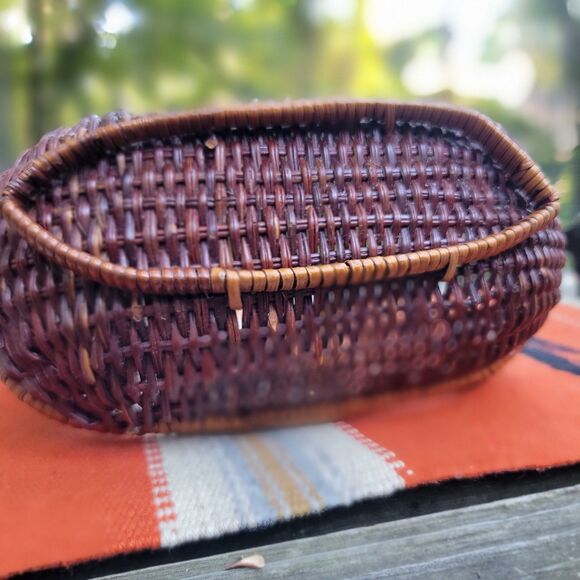 Vintage Wicker Duck Goose w Wood Beak Woven Rattan  Basket Napkin Tray 9" MINT - Picture 3 of 16